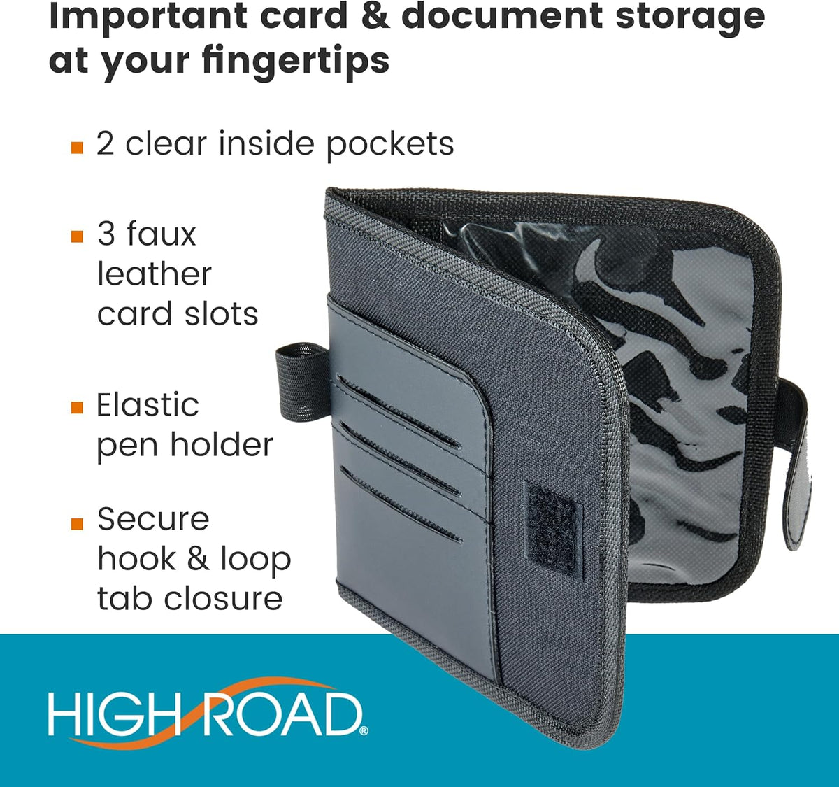 High Road Car Visor Organizer and Registration and Insurance Card Holder with Clear Document Pockets and 3 Card Holders - Vehicle Document Holder for Visor, Glove Box or Console