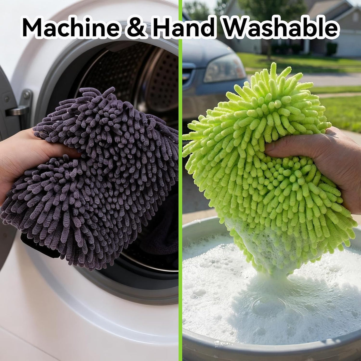 4Pack Scratch-Free Car Wash Mitt with Elastic Wrist Cuff & Waterproof Lining, High-Density Microfiber Mitt for Car Detailing, Protects Hands & Paint,Household Cleaning Glove Set(Grey)