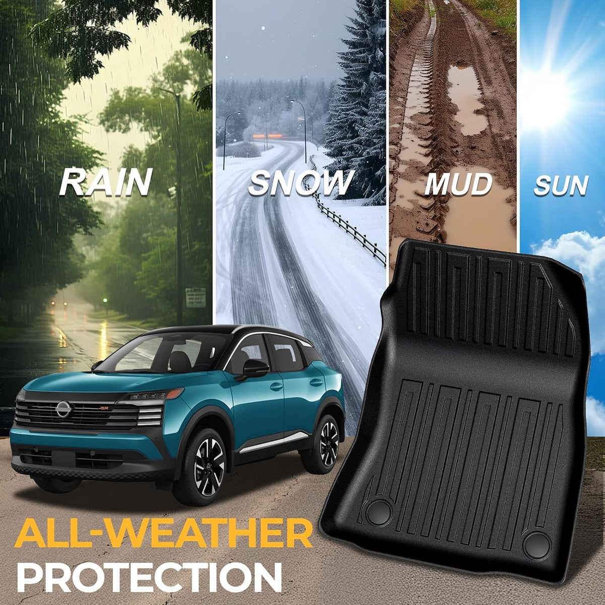 Floor Mats Set for Nissan Rogue 2026 2025 2024-2021 Accessories, Full Coverage All Weather Floor Mats Cargo Mat with Backrest Protectors & Door Sill Guards (Not for Sport)