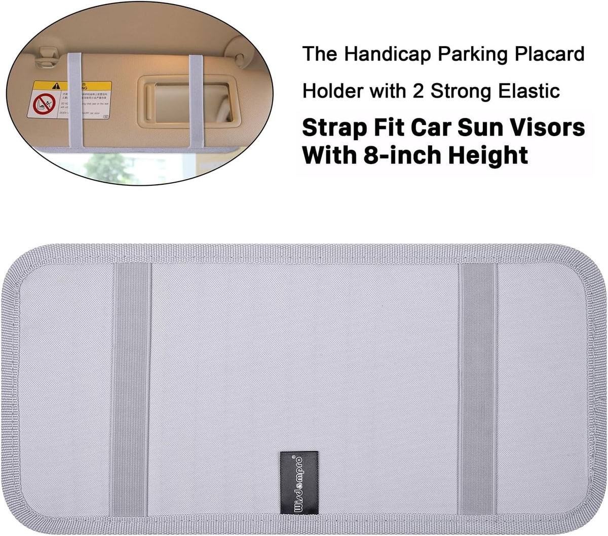 Handicap Placard Holder for Auto, Wisdompro Disabled Parking Permit Sign Protector for Car Sun Visor with Note Paper Slot, Pen Holder and Elastic Strap - Black