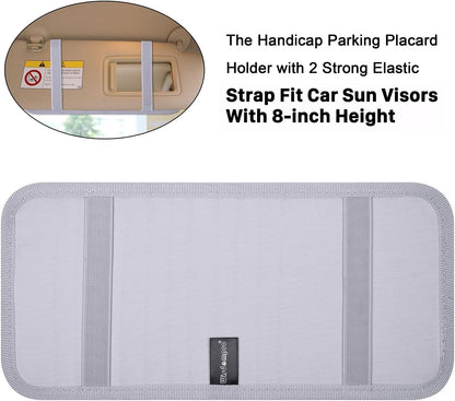 Handicap Placard Holder for Auto, Wisdompro Disabled Parking Permit Sign Protector for Car Sun Visor with Note Paper Slot, Pen Holder and Elastic Strap - Black