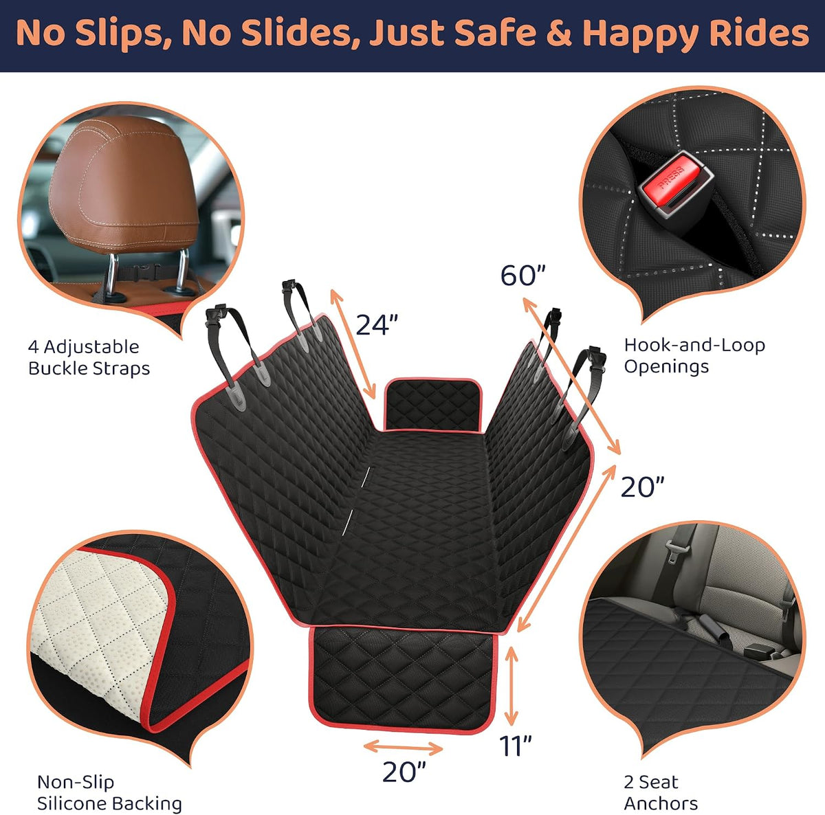 Petloox Dog Car Seat Cover for Back Seat, Waterproof Hammock for Car, SUV & Truck, Non-Slip Backseat Cover for Dogs, Heavy-Duty Dog Hammock Style Seat Protector Pets, Easy to Install & Clean