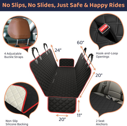 Petloox Dog Car Seat Cover for Back Seat, Waterproof Hammock for Car, SUV & Truck, Non-Slip Backseat Cover for Dogs, Heavy-Duty Dog Hammock Style Seat Protector Pets, Easy to Install & Clean