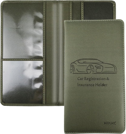 Car Registration and Insurance Card Holder - Leather Vehicle Glove Box Automobile Documents Paperwork Wallet Case Organizer for ID, Driver's License, Key, Cards - Car Accessories for Women&Men