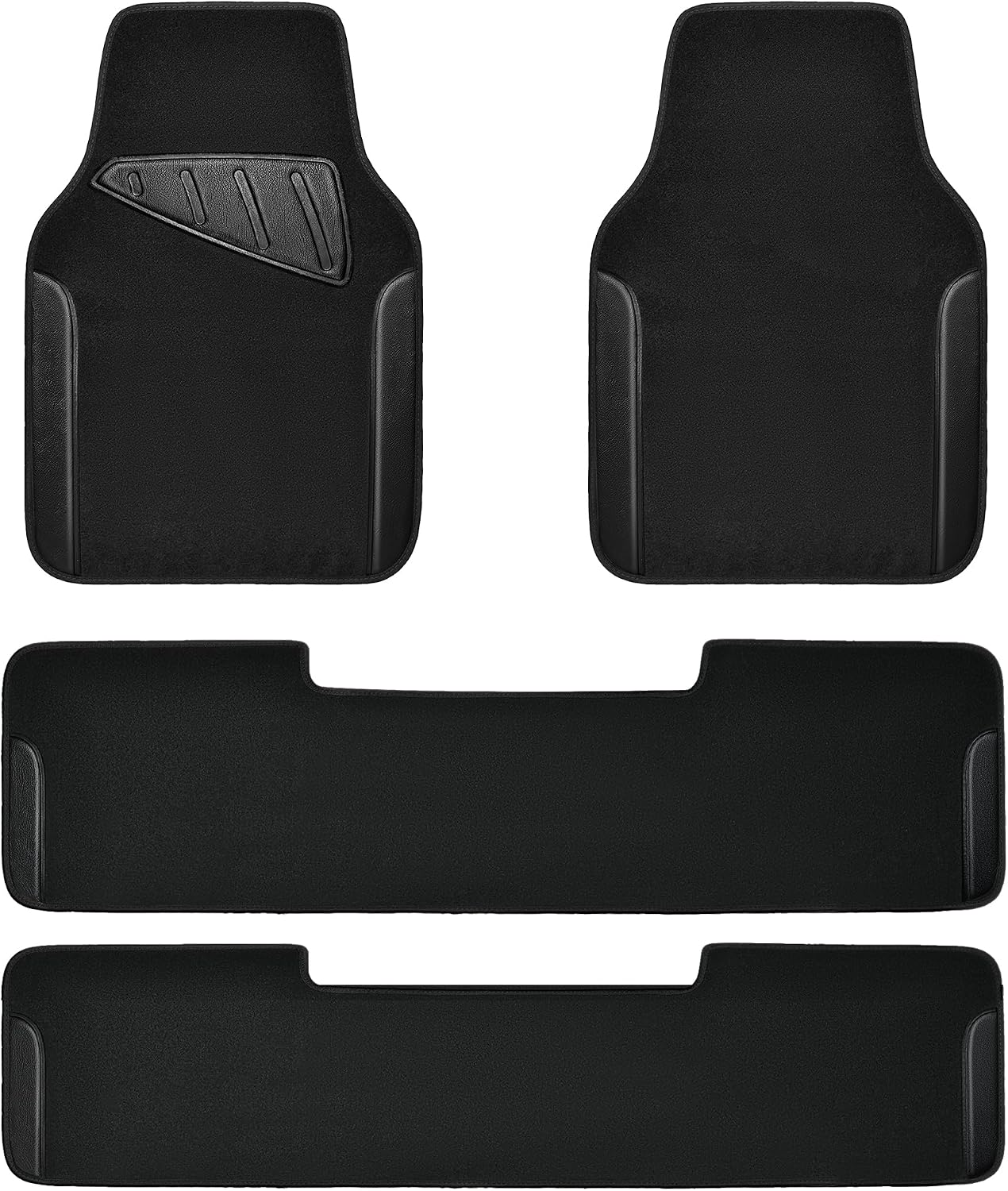 CAR PASS Waterproof Universal Fit Car Floor Mats, Faux Leather Car Carpet Mats, Black Car Mats with Anti-Slip Nibbs Backing & Driver Heel Pad Fit for SUV,Vans,sedans, Trucks,Set of 4pcs(All Black)