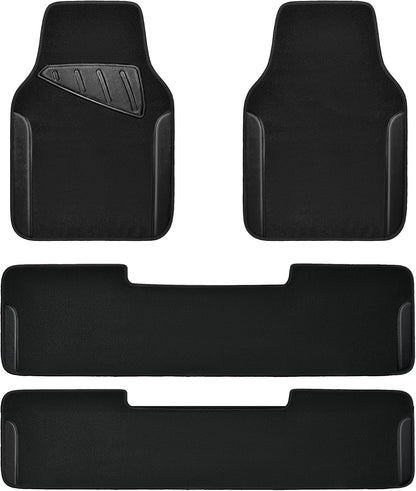 CAR PASS Waterproof Universal Fit Car Floor Mats, Faux Leather Car Carpet Mats, Black Car Mats with Anti-Slip Nibbs Backing & Driver Heel Pad Fit for SUV,Vans,sedans, Trucks,Set of 4pcs(All Black)