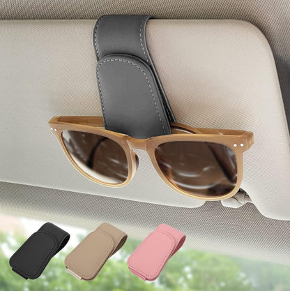 2 Pack Magnetic Leather Sunglass Holder, Eyeglass Hanger Clip for Car Sun Visor, Suitable for Different Size Eyeglasses(Black, 2 Pack)