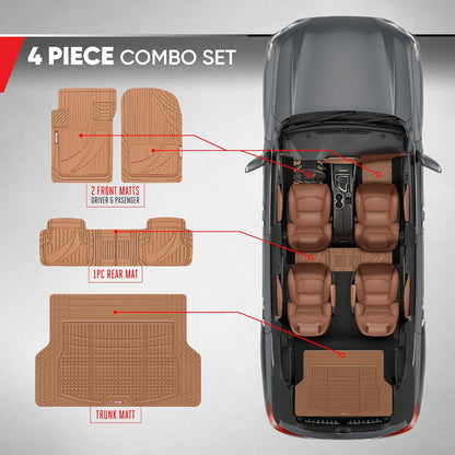 Motor Trend FlexTough Advanced Heavy Duty Beige Rubber Car Floor Mats & Cargo Liner for SUV & Car Full Set - Universal Trim to Fit All Weather Automotive Floor Mat & Cargo Liners for SUV, Car, & Van