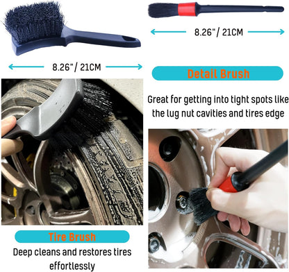 Wheel Brushes for Cleaning Wheels (4 Pro Pack)- 2X Soft Wheel Cleaning Wool Brush, Detailing Brush and Stiff Tire Brush, Scratch Free Durable Car Wheel Rim Brush Kit for Car Rim and Tire Detailing