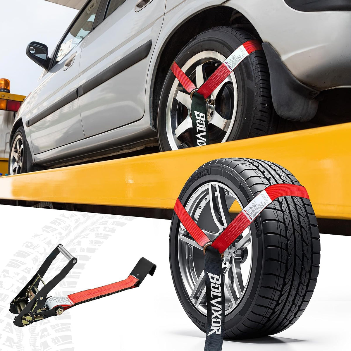 4 Pack Car Tie Down Straps for Trailers - 2" x 96" - 9900LBS Break Strength - Heavy Duty Tire Ratchet Straps with Flat Hooks for Hauling UTV, SUV, Truck, Any Cars