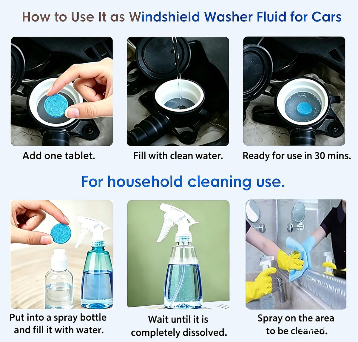 Couleurs Car Windshield Washer Tablets, Washer Fluid Tablets Glass Cleaner Concentrate Windshield Wiper Fluid Car Windshield Cleaner Automotive Glass Cleaner, 200 Pieces