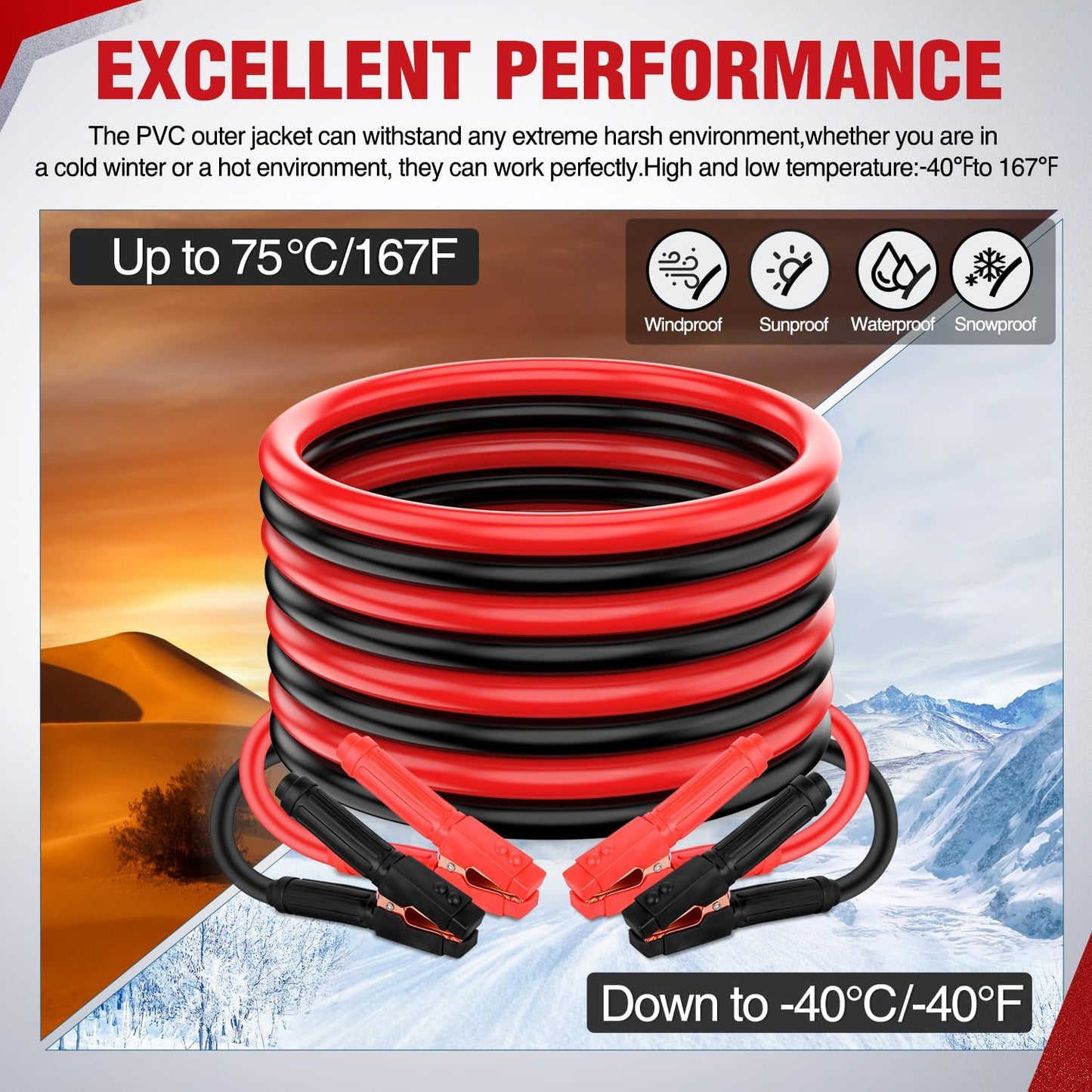 Nilight Jumper Cables for Car Battery 8 Gauge 12 FT Booster Cable Heavy Duty 250 A CCA with Carrying Bag Jump Start Emergency Kit Pickup Vans SUV Sedan Motorcycle