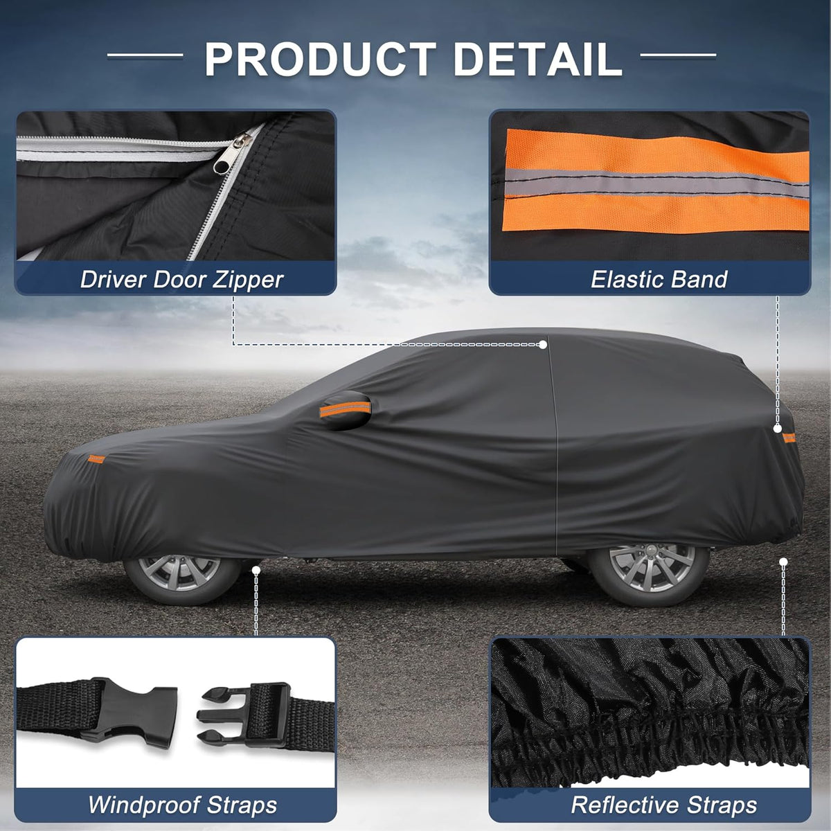 X AUTOHAUX Car Cover for Honda Civic Sedan/Coupe 210D-PU Outdoor Full Car Cover All Weather with Door Zipper for Waterproof Windproof Sun Rain Snow Protection