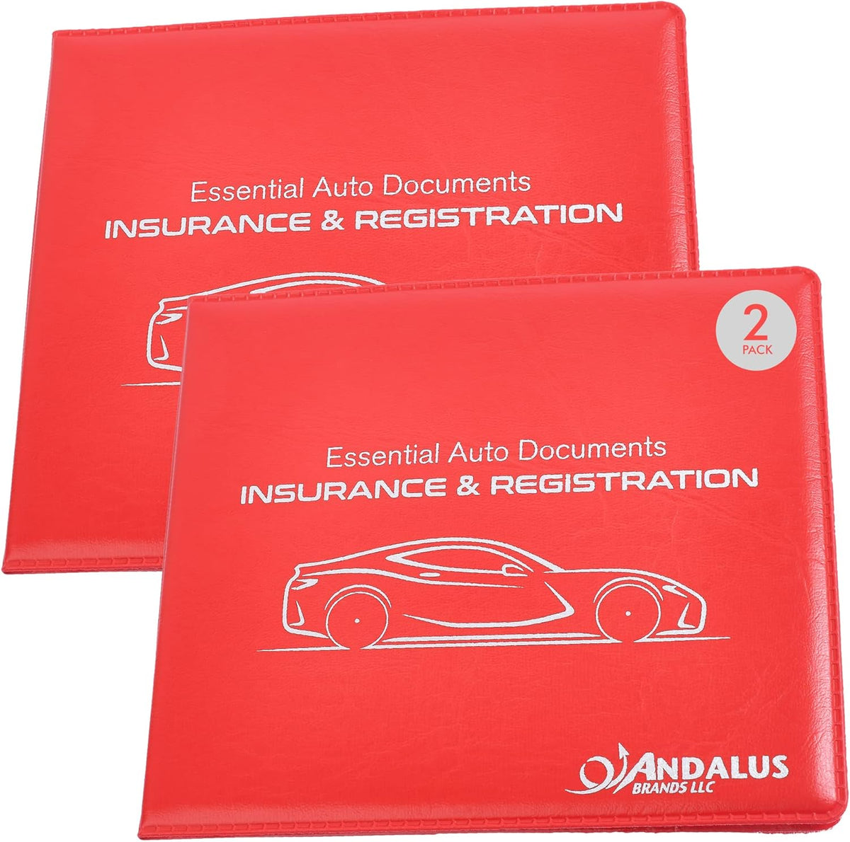Andalus Auto Registration & Insurance Card Holder Pack of 2, Waterproof Essential Car Registration Holder with Hook & Loop Closure, Perfect for Every Vehicles Glove Boxes (White - 5 1/8" x 4 5/8")