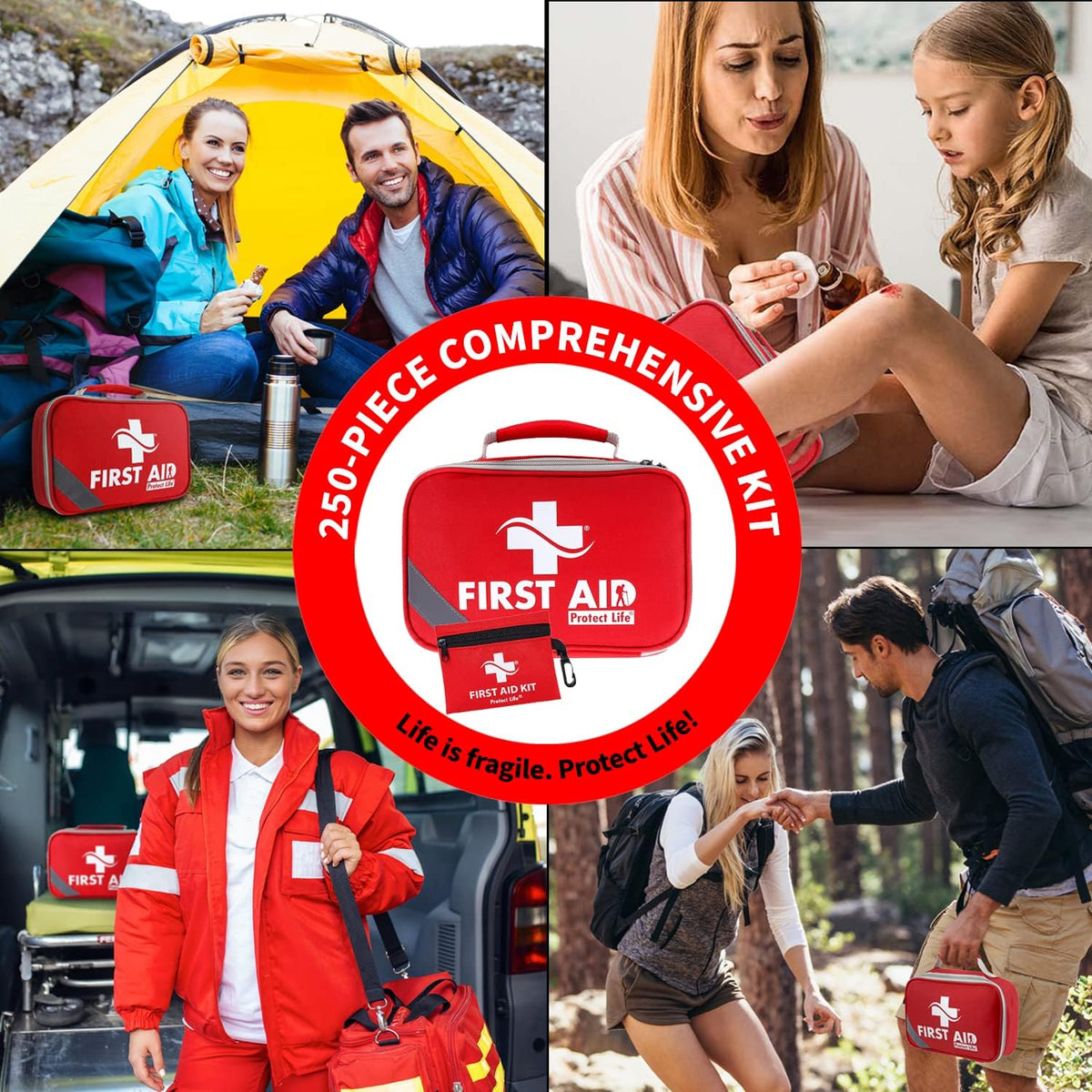 Protect Life Doctor Developed Mini First Aid Kit, 100 Piece Waterproof Emergency Kit for Car, Boat, Camping & Travel, Includes Emergency Blanket, Tourniquet & First Aid Guide