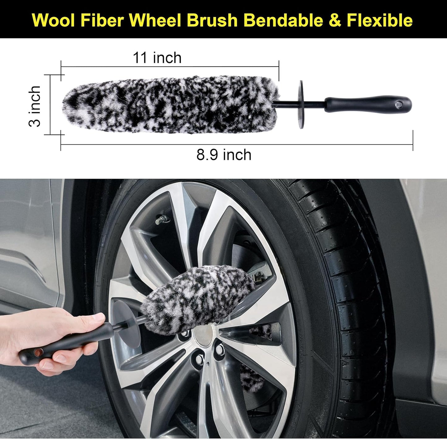 BABYSHEEP Car Tire Shine Applicator,Large Vegan Tire Shine Brush - Automotive Tire Dressing Applicator Brush with Storage Stand for Tire Detailing & Car Wash Kit, Black, 3.6 Inch Length (Black)