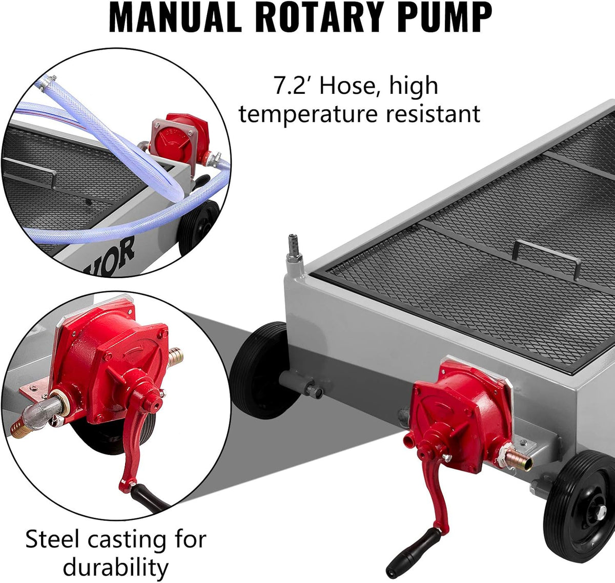 VEVOR Low Profile Oil Drain Pan, 17 Gal Capacity, Rolling Oil Drain Pan with 110V High-Flow Electric Pump, 7.2 ft Hose & T Folding Handle, Leak-proof & Corrosion-resistant, Fit for Trucks, ATVs, Black