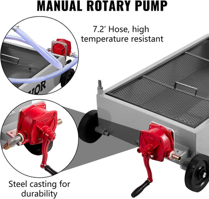 VEVOR Low Profile Oil Drain Pan, 17 Gal Capacity, Rolling Oil Drain Pan with 110V High-Flow Electric Pump, 7.2 ft Hose & T Folding Handle, Leak-proof & Corrosion-resistant, Fit for Trucks, ATVs, Black