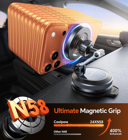 Coolpow for MagSafe Car Mount【Windshield+Vent+Dash】Magnetic Phone Holder for Car Phone Holder Mount Cell Phone Holders for Your Car Accessories Suction Phone Mount for Car Truck Stand for iPhone 17 16