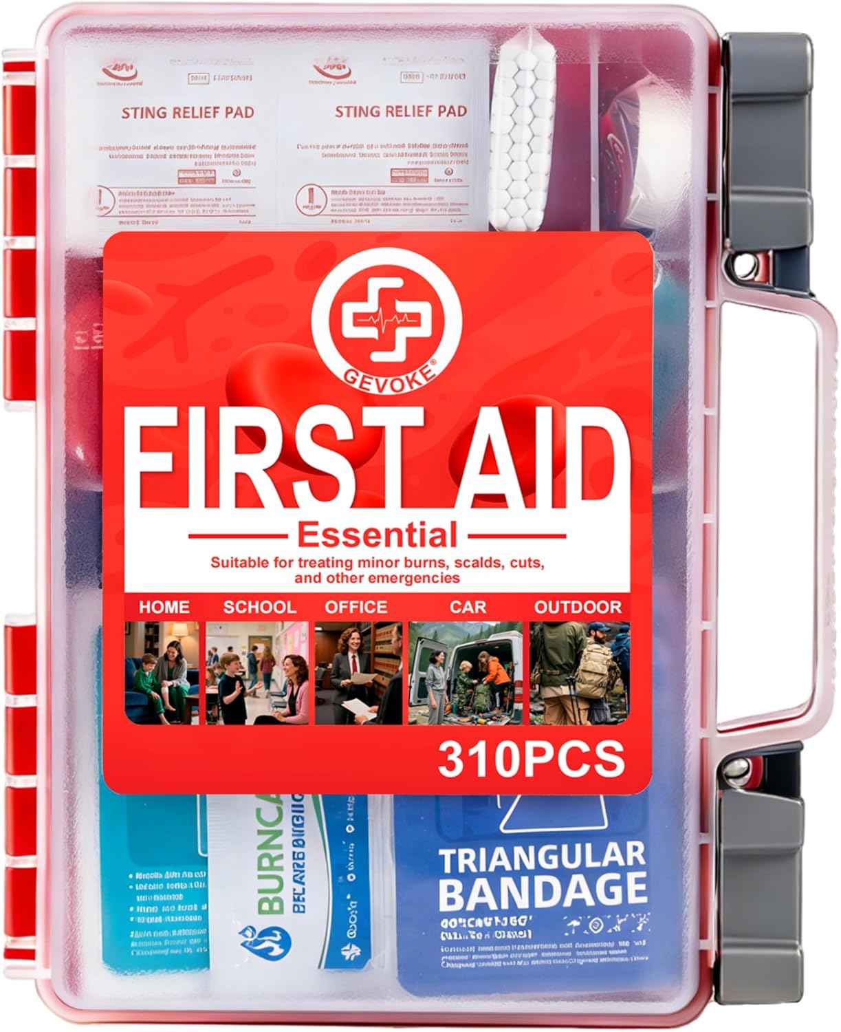 Gevoke Professional First Aid Kit - 310 Piece HardCase Medical Kit for Home, Car, Camping, Travel, Hiking, Truck, Office, Sports, Vehicle & Outdoor Emergencies