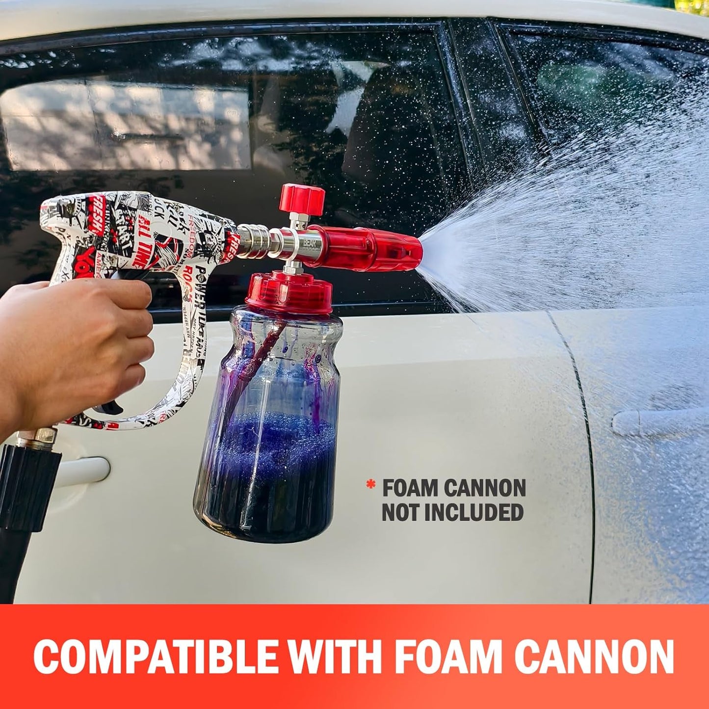BEAR FORCE Pressure Washer Short Spray Gun M22-ID14mm Max 3000 PSI & Foam Cannon Foam Gun with 5 Tips #035 & 3/8'' Quick Connector Swivel, Additional Orifice Nozzle 1.10mm, Car Care Detailing