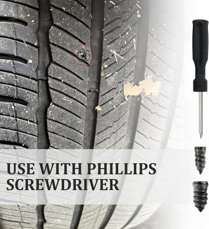 Salior 100PCS Tire Plug Kit with Screwdriver,Rubber Flat Tire Repair Kit for Fast Repair of Tire Punctures,Durable Car Tire Repair Kit Self-Service Repair Nails for Car Motorcycle Truck