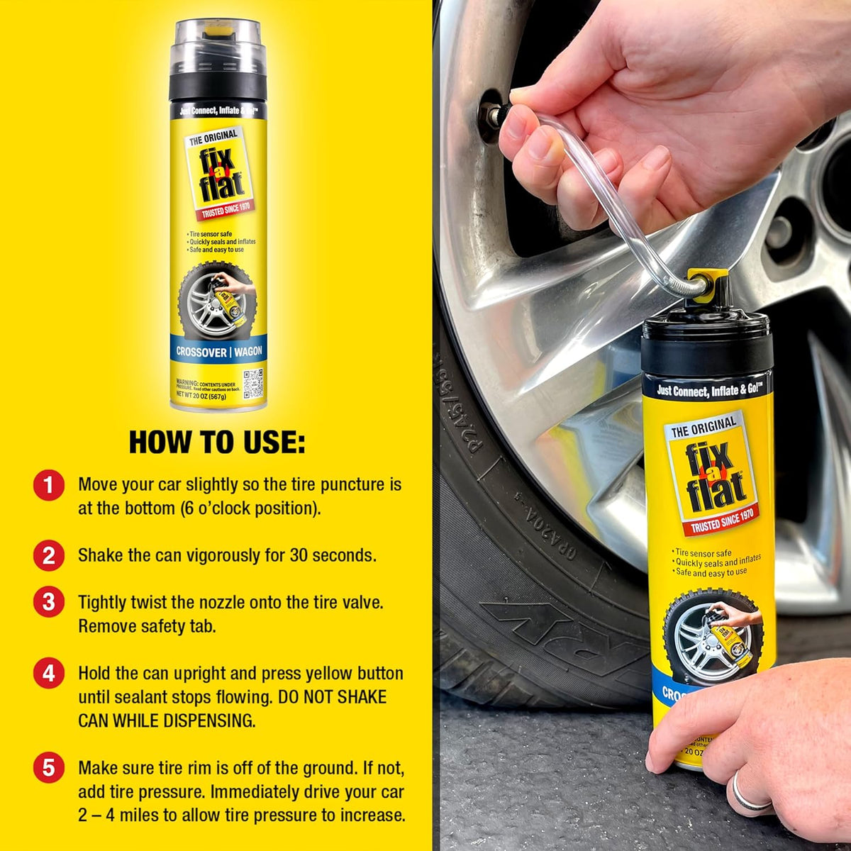 Fix-A-Flat S60420 Aerosol Emergency Flat Tire Repair and Inflator, for Standard Tires, Eco-Friendly Formula, Universal Fit for All Cars, 16 oz. (Pack of 1)