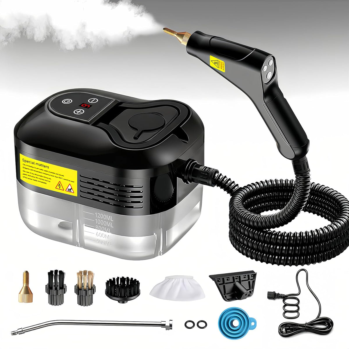2500W Handheld Steam Cleaner, 15s Fast Heat-Up High Temp Pressurized Steamer, 1.2L Large Tank, Portable Steam Cleaning Machine for Home, Kitchen, Bathroom, Car, Grout & Furniture (Black)