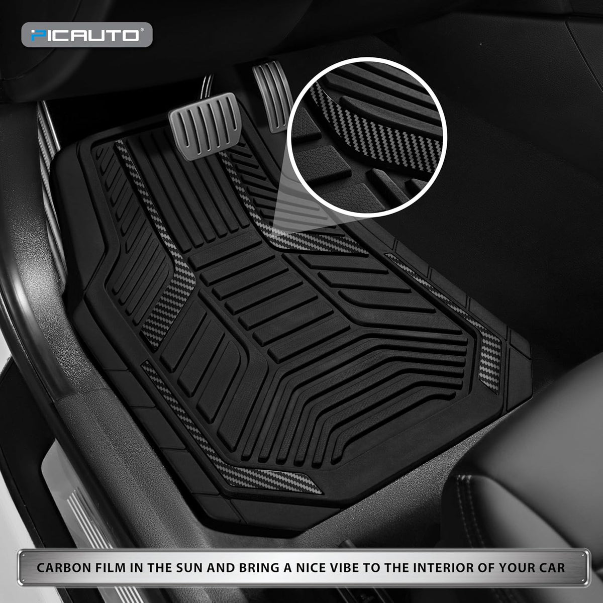 PIC AUTO Heavy Duty Rubber Floor Mats, Purple Aluminum Film Car Mats Set, Front and Rear Car Mats with Anti-Slip Backing, All Weather Protection, Trim-to-Fit for Automotive SUV, Sedan, Van