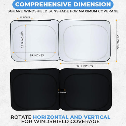 Autovir Car Windshield Sun Shade Foldable | Front Windshield Shade for Sun, Heat and UV Rays | Sunshade for Car Front Window and Interior Sun Protection | Medium (28 x 31 inches)