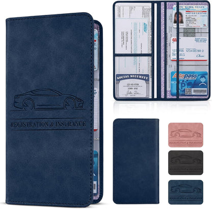 Car Registration and Insurance Card Holder, Magnetic Closure Leather Vehicle Document Organizer, Neat Stitched Glove Box Storage Case, Compact Lightweight Card Holder for Driver License - Black