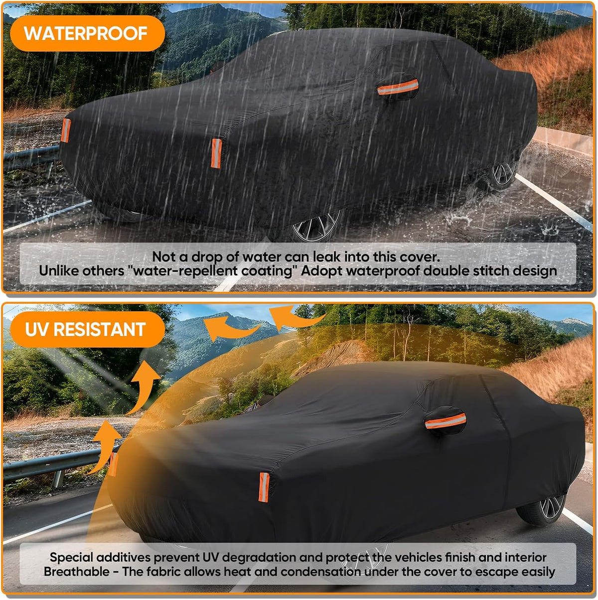 NEVERLAND Sedan Car Cover Waterproof Heavy Duty All Weather Protection Snow Anti-UV Windproof Outdoor Full Car Cover Fit for Automobiles BMW/Mercedes-Benz/Honda（for Car Size:183''L x 70''W x 59''H）