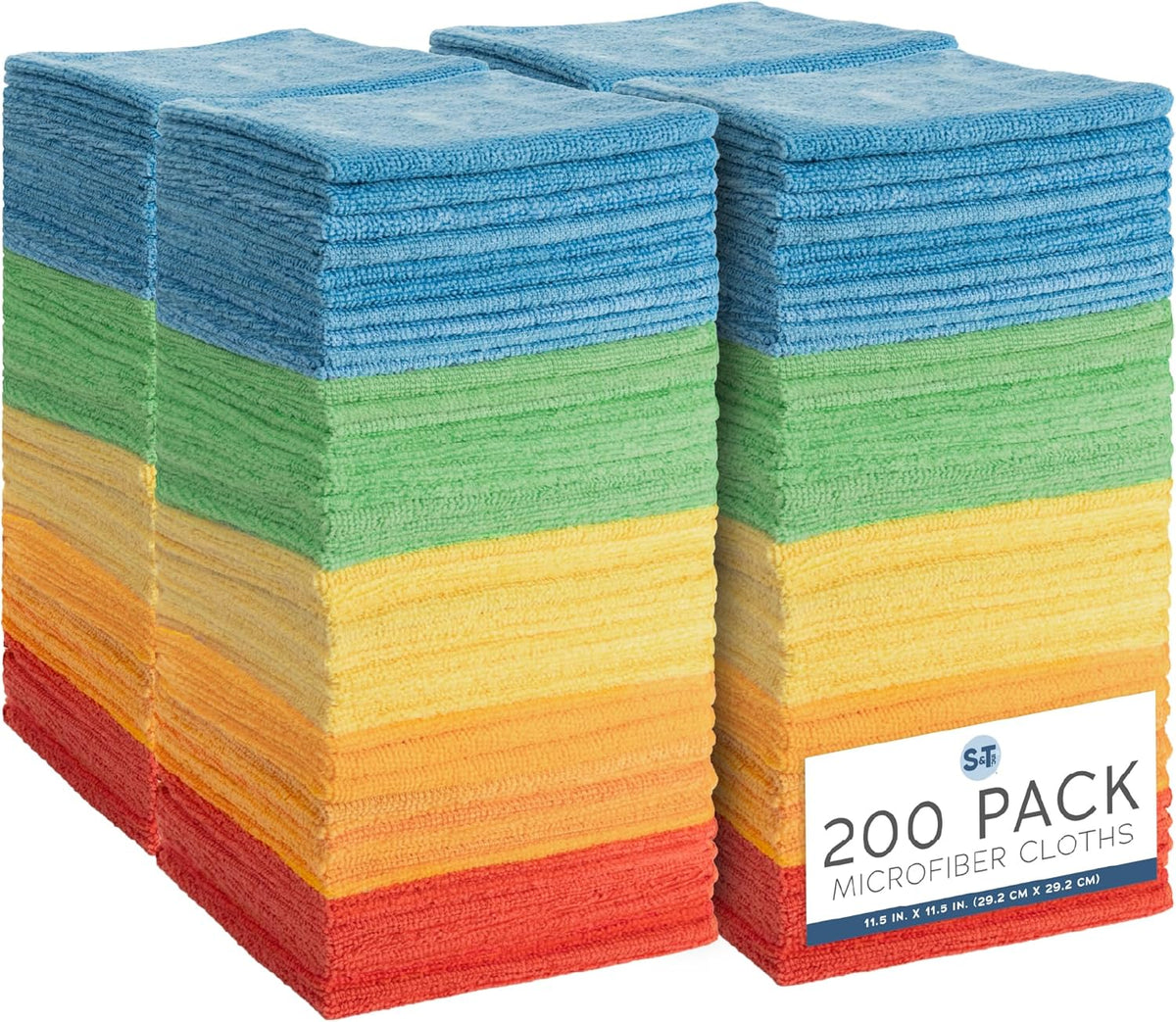 S&T INC. 150 Pack Microfiber Cleaning Cloth, Bulk Towels for Home, Reusable Microfiber Towels for Cars, Cleaning Rags, Assorted, 11.5 Inches x 11.5 Inches, 150 Count