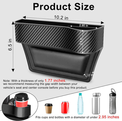 Car Seat Gap Filler Organizer, 2 Pack Multifunctional Car Seat Organizer, Auto Console Side Storage Box with Cup Holders 2 Seat Hooks for Drink, Car Organizer Front Seat for Holding Phone, Sunglasses
