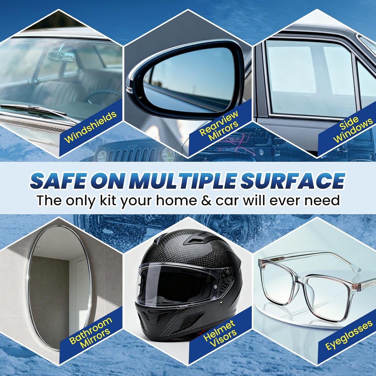 Water Repellent & Anti-Fog Spray | Quick Interior & Exterior Car Glass Bundle for Long-Lasting Clear Vision | Hydrophobic Coating for Windshield Windows Mirrors Glasses Helmets & Swim Masks