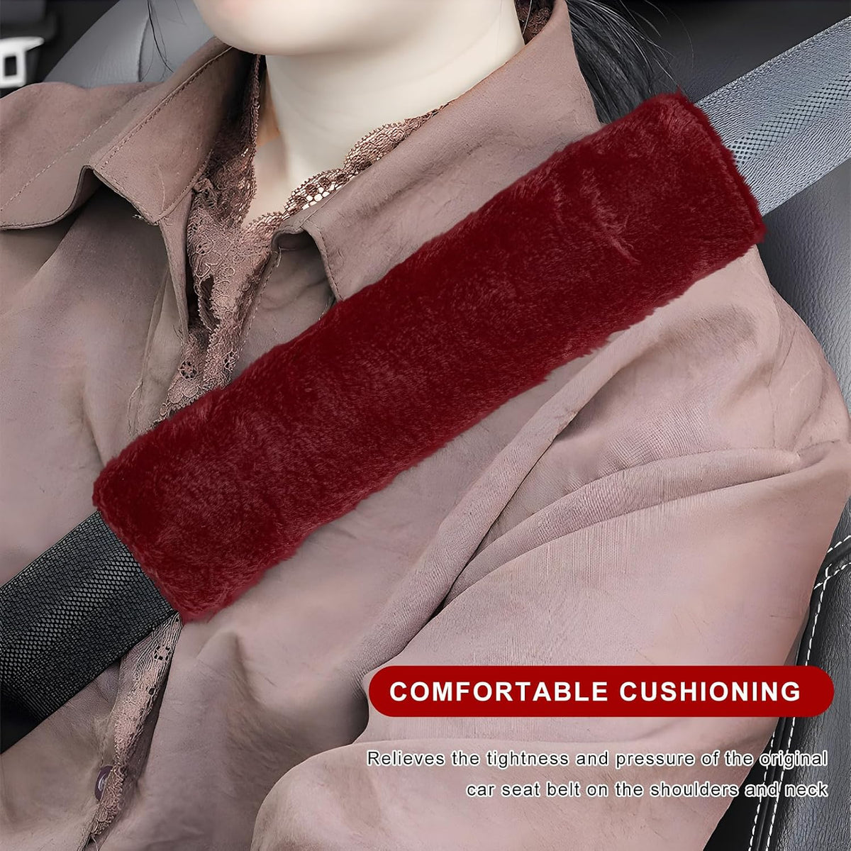 Sun Walker 2PCS Seat Belt Shoulder Pads, Fluffy Soft Plush Auto Seat Belt Pads for Protecting Your Neck & Shoulder, Comfortable Seatbelt Cover Warm Protective Cushion for Most Cars (Purple)