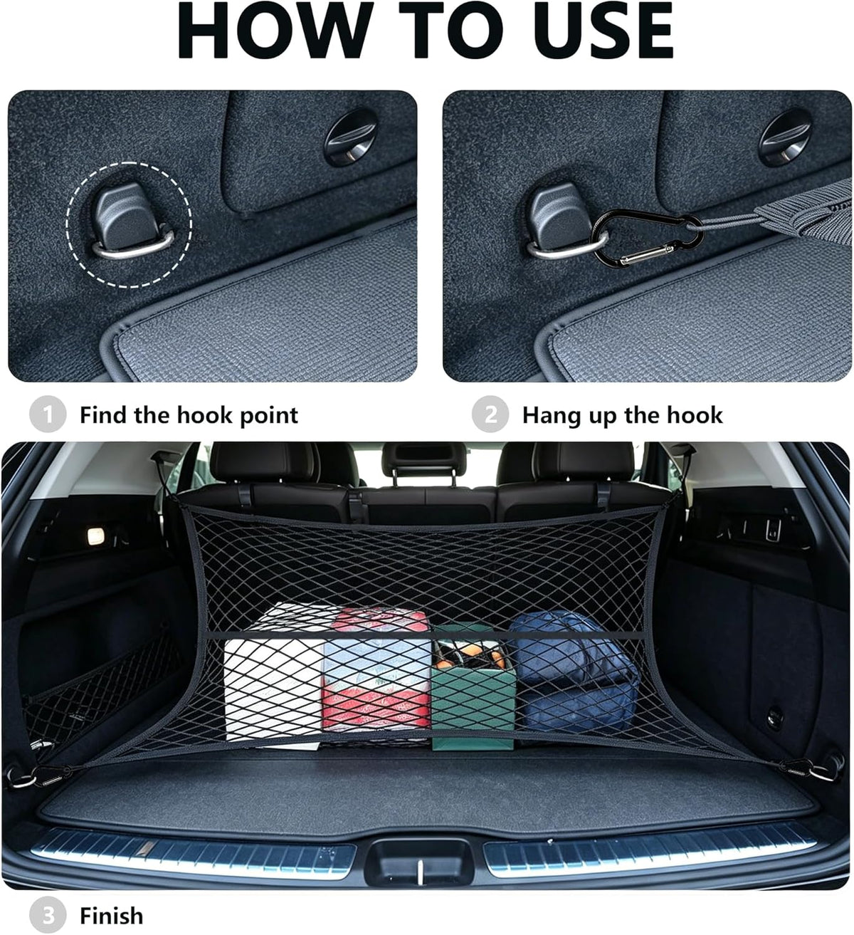 Cargo Net for SUV with Hooks, Adjustable Highly Elastic Storage Organizer Net for Car, Pickup Trucks,Mesh Organizer 2.6'x2' Stretches to 5'x4',Road Trip Essentials Black