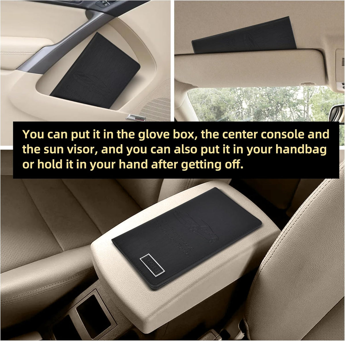 Premium Car Registration & Insurance Card Holder with Magnetic Closure & Clear Pockets, Glove Box Organizer for Documents, Driver's License (Reticulated black)