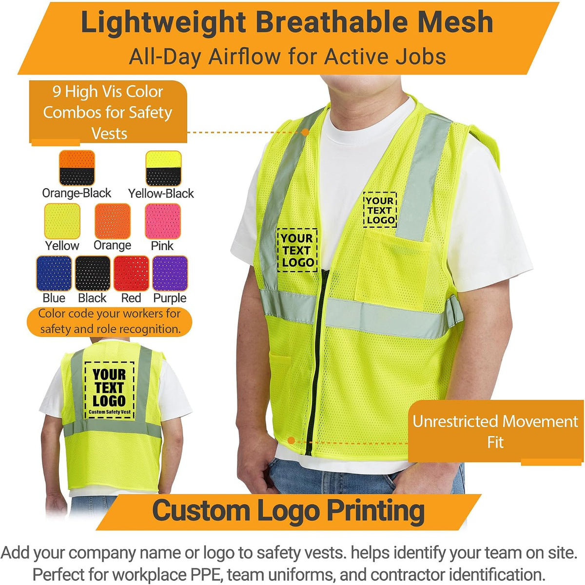 AYKRM 2 Pocket Mesh High Visibility Reflective Safety Vest for men & Women ANSI/ISEA 107 Standards
