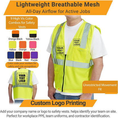 AYKRM 2 Pocket Mesh High Visibility Reflective Safety Vest for men & Women ANSI/ISEA 107 Standards