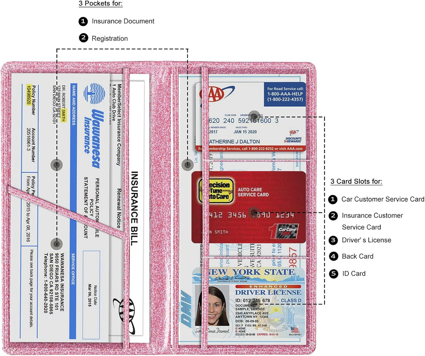 TOURSUIT Car Registration and Insurance Card Holder, Vehicle License Document Glove Box Compartment Organizer, Interior Car Accessories for Women Men (Carbon Fiber Black)