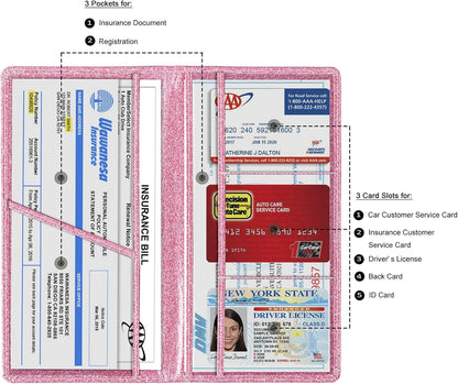 TOURSUIT Car Registration and Insurance Card Holder, Vehicle License Document Glove Box Compartment Organizer, Interior Car Accessories for Women Men (Carbon Fiber Black)