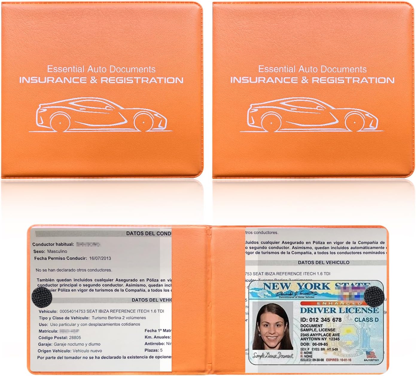 Ziciner Car Registration Insurance Holder, 2Pack Essential Auto Card Document Glove Box Organizer with Touch Fastener, Vehicle Interior Accessories Perfect for Most Car, Truck, SUV (Red/Small Car)