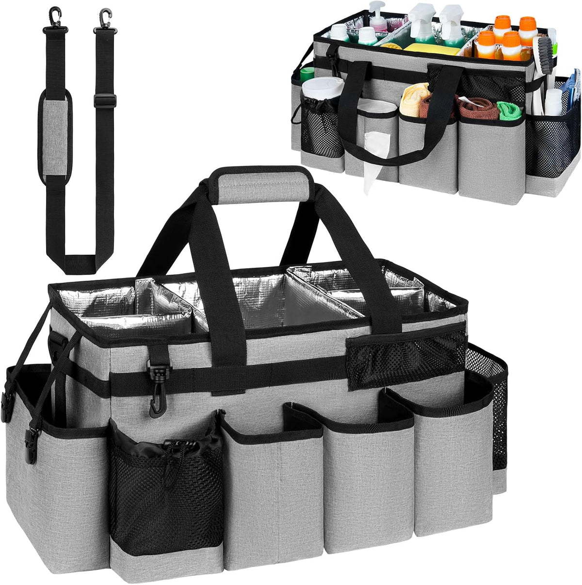 Cleaning Caddy Bag, Cleaning Supplies Organizer for Housekeepers, Housekeeping Caddy with Handle and Detachable Padded Cushion, Black
