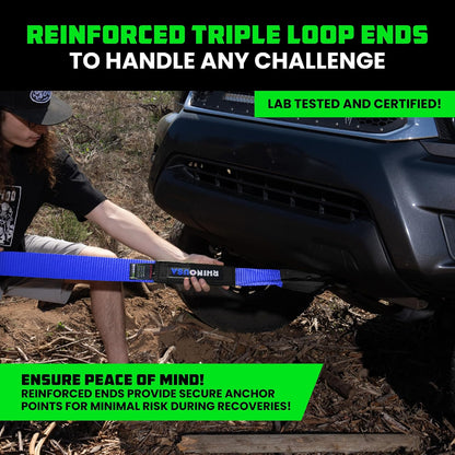 Rhino USA Recovery Tow Strap (3" x 20') - 31,518lb Break Strength - Emergency Recovery Strap Tow Rope for Truck, UTV, ATV & More - Heavy Duty Towing Strap for Offroad 4x4 Use - Compatible with Jeep