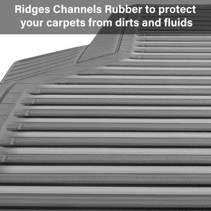 CAR PASS Rubber Floor Mats, All Weather Full Set 4-Piece, Waterproof Automotive Mats Trim to Fit Most Cars Sedans SUVs Vans, Heavy Duty Anti-Slip Easy Clean, All Black
