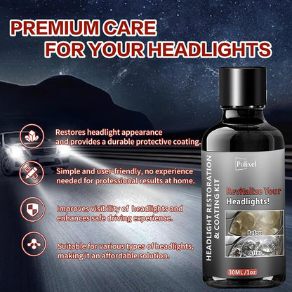 Car Headlight Restoration Kit, Instant Headlamp Restorer with Clarity Coating Fluid, Sandpaper Oxidation Removal Cleaner to Fix Cloudy, Yellowing, Scratches & Stains -1oz/30ml