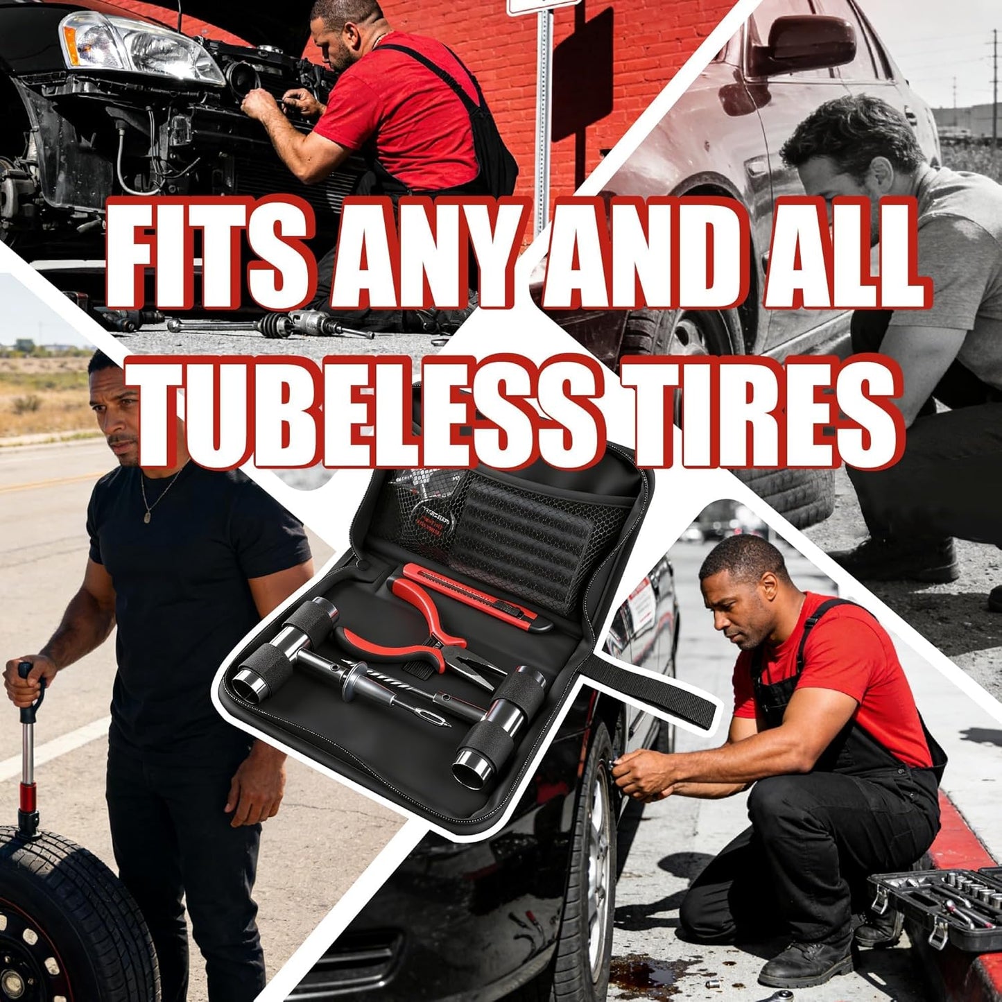 AWELCRAFT 10-Piece Economical Tire Repair Kit – Flat Tire Plug Kit with T-Handle Tools, Storage Case – Fix Punctures Fast, No Tire Removal Needed – Ideal for Car, Truck, Motorcycle, ATV