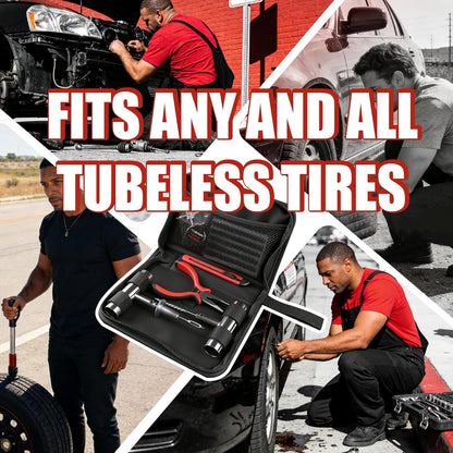 AWELCRAFT 10-Piece Economical Tire Repair Kit – Flat Tire Plug Kit with T-Handle Tools, Storage Case – Fix Punctures Fast, No Tire Removal Needed – Ideal for Car, Truck, Motorcycle, ATV