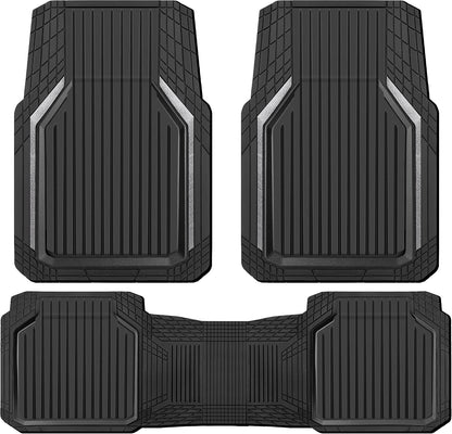 CAR PASS Heavy Duty Rubber Floor Mats for Car, Waterproof Liner Deep Dish Car Mats Full Sets, Universal Trim to Fit for SUV Truck Sedans Vans, All Weather Automotive Floor Mats 3pcs, Solid Black